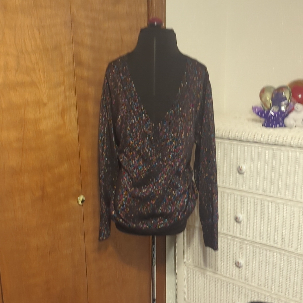 Lane Bryant Black V-Neck Sweater with Multicolor Sparkle